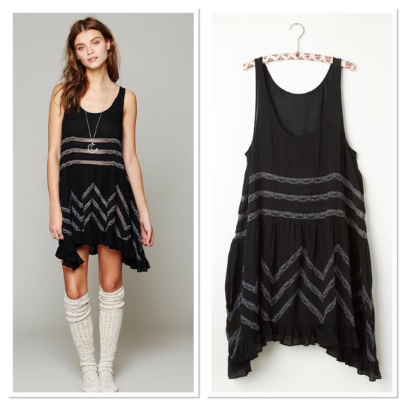 Free people voile and lace trapeze slip dress BLACK XS $88 - Picture 2 of 6